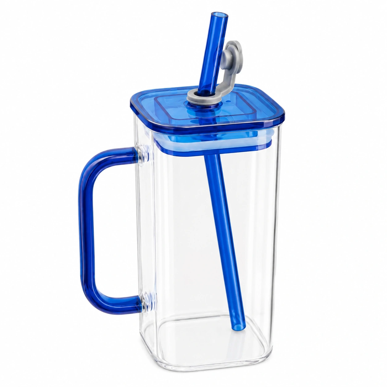 Blue Pookie Glass Mug With Lid and Straw | 400ml