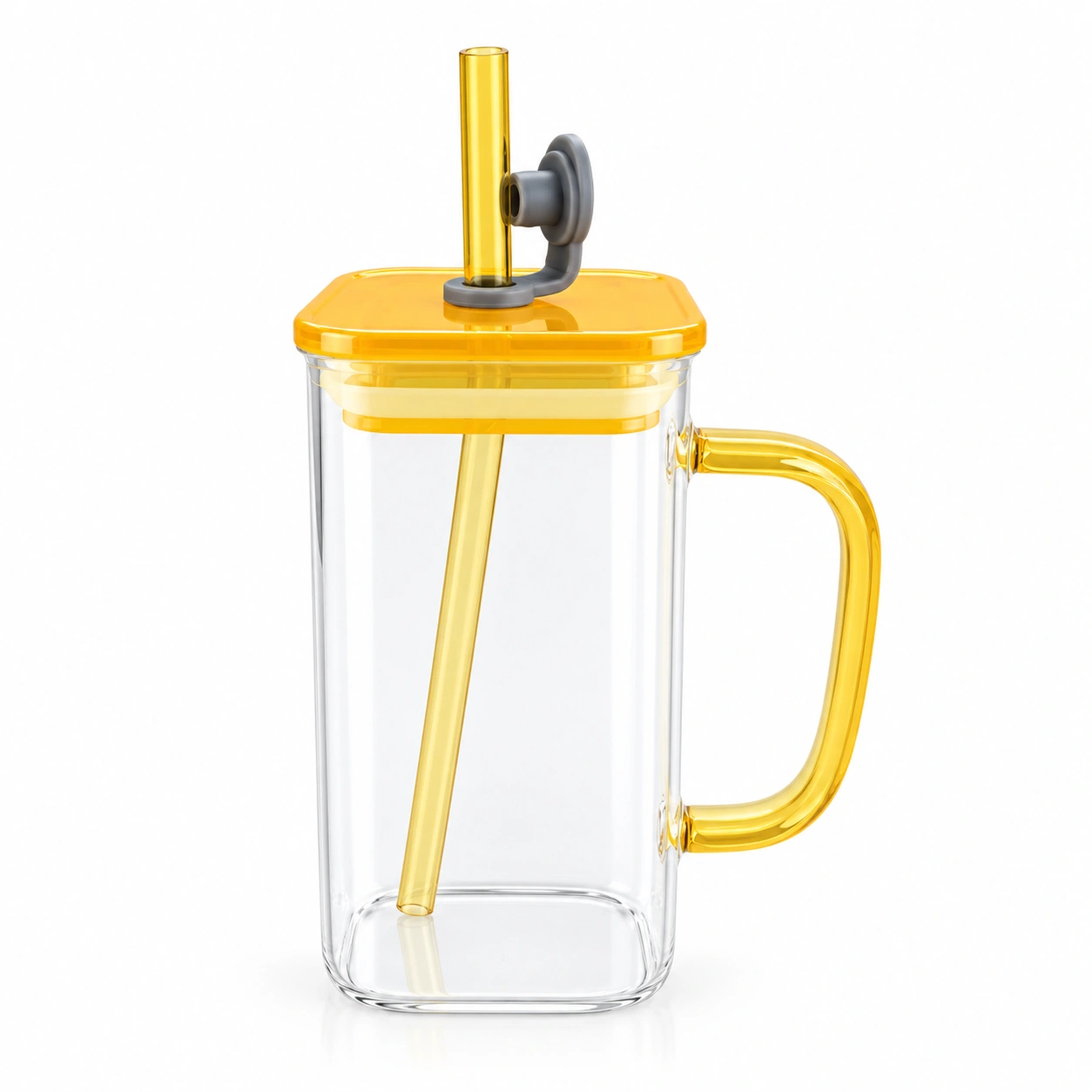 Yellow Pookie Glass Mug With Lid and Straw | 400ml