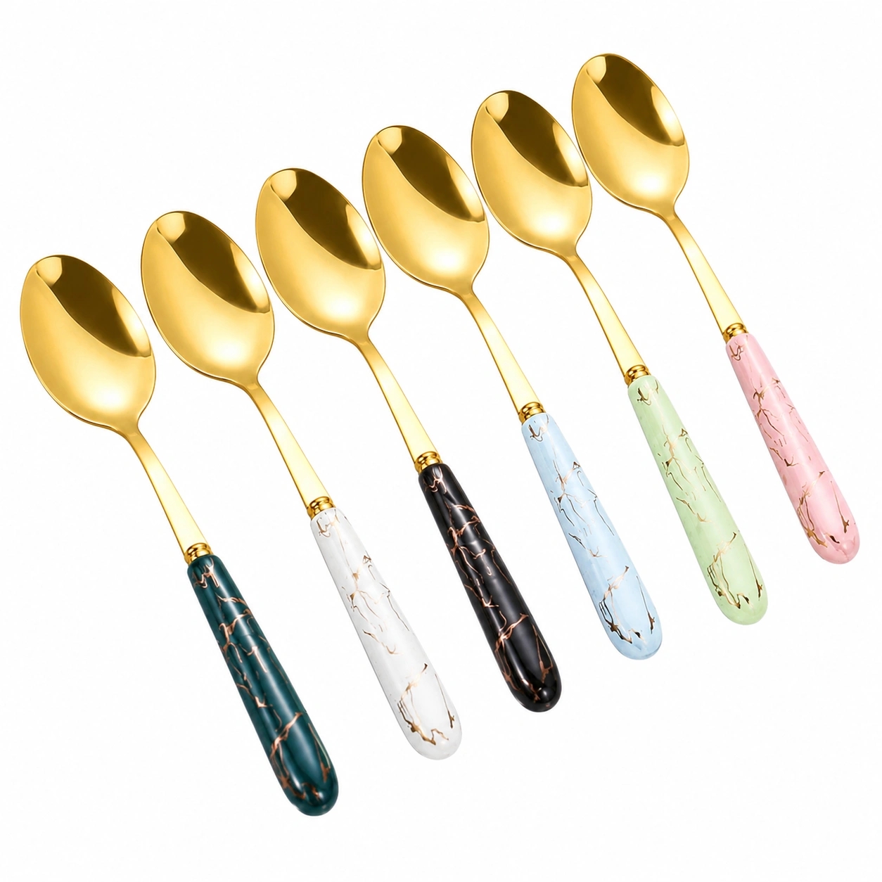 6pcs Ceramic Style Stainless Steel Spoon