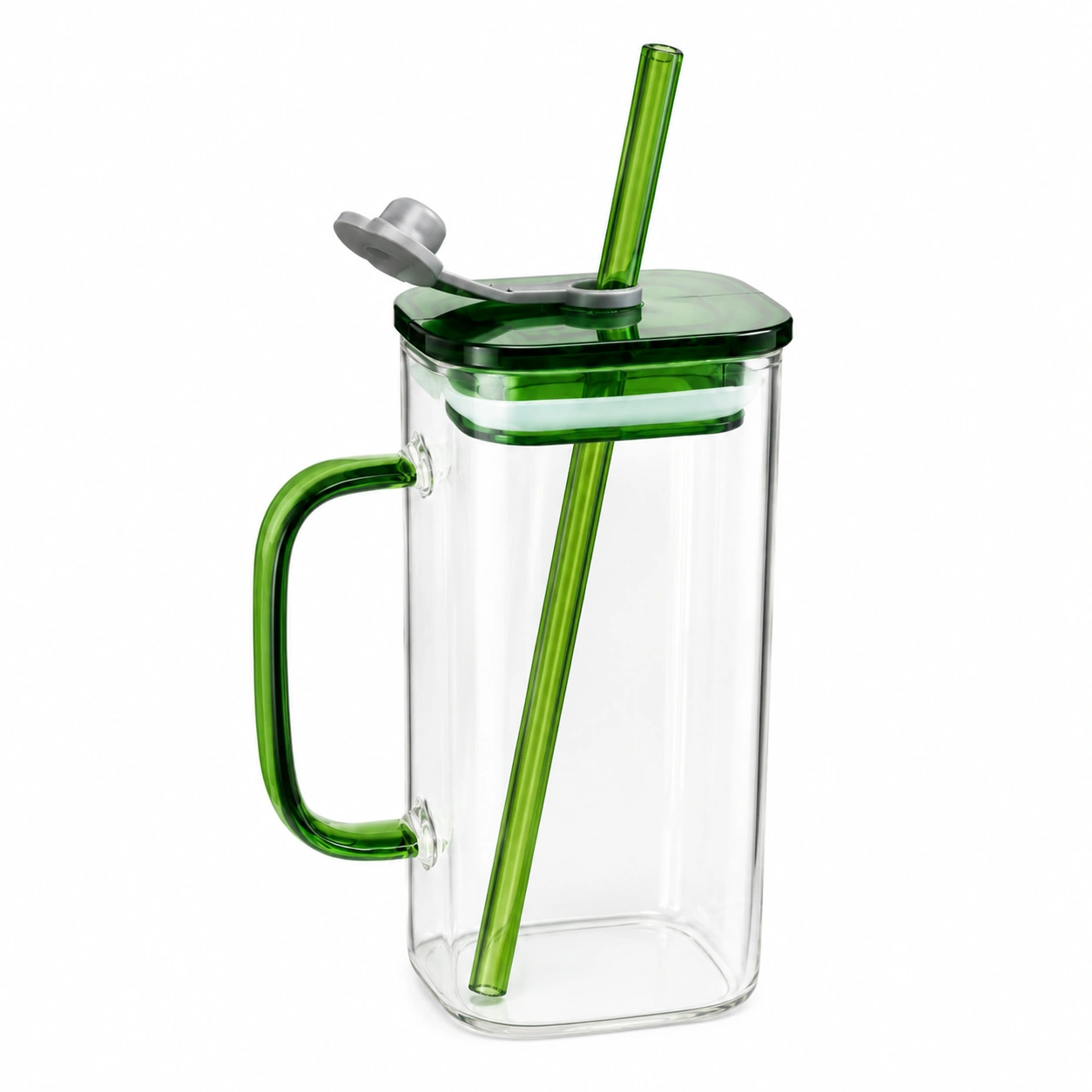 Green Pookie Glass Mug With Lid and Straw | 400ml