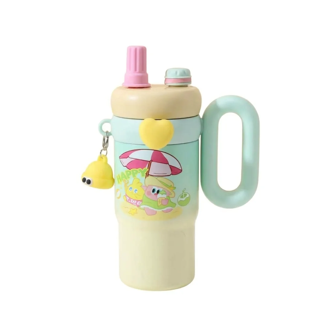 Cartoon Kids Tumbler | 750ml Stainless Steel Double-Walled Travel Mug | Green