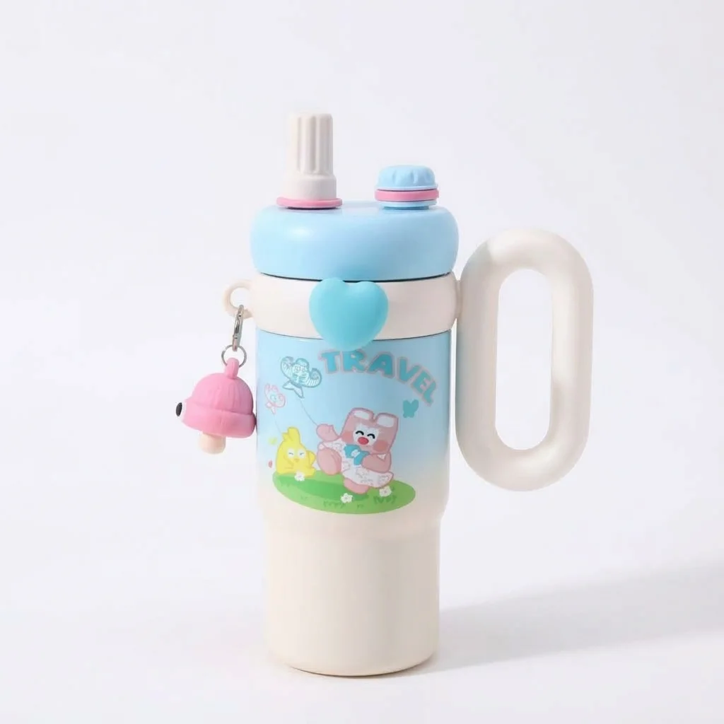 Cartoon Kids Tumbler | 750ml Stainless Steel Double-Walled Travel Mug | Sky